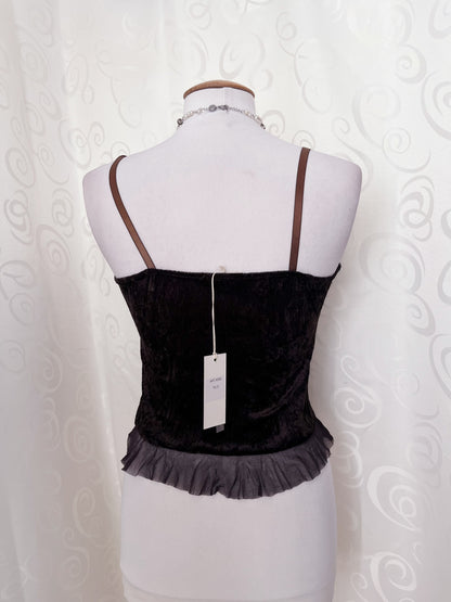 00’s deadstock whimsy fairy brown top with velvet, sequin & tulle detail 🌀🐌