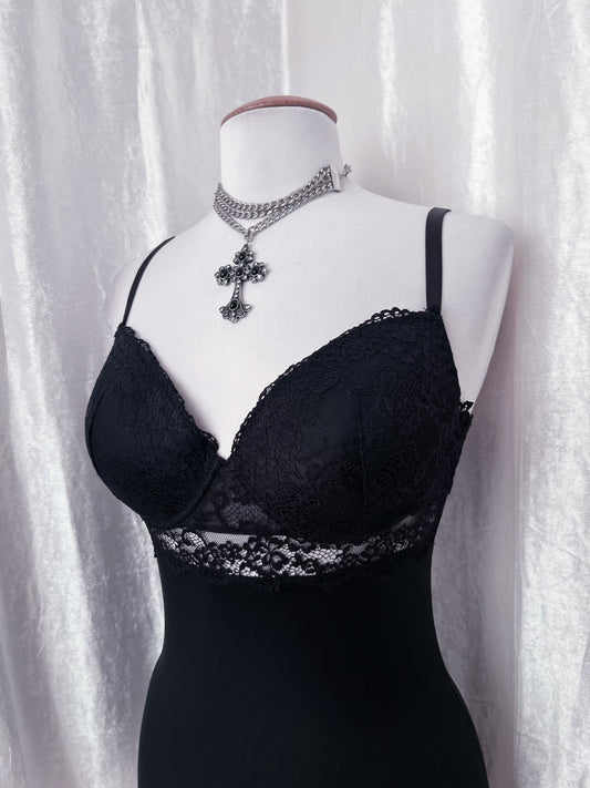 Gothic black bustier top with lace detail 🦇🗝️