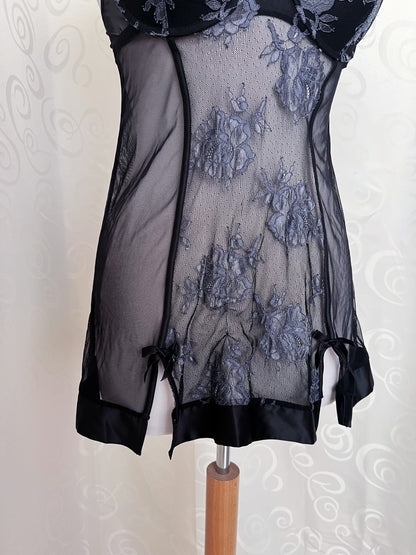 Whimsygoth black & grey mesh nightgown 🕷️