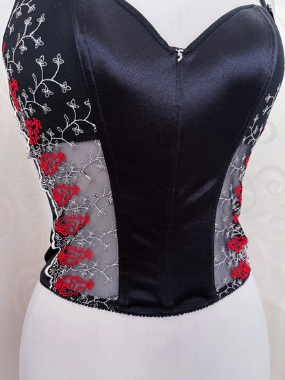 00’s whimsygoth satin corset with mesh & embroidered details 🫀🌀