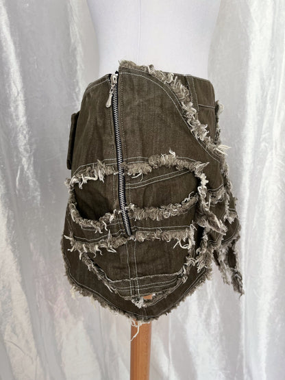 Rare Lalune HADES low-waist extra mini denim skirt with frayed edges bat wings layer 🦇