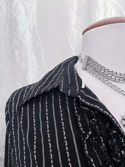 Deadstock gothic striped shirt with ruffle details 🦇