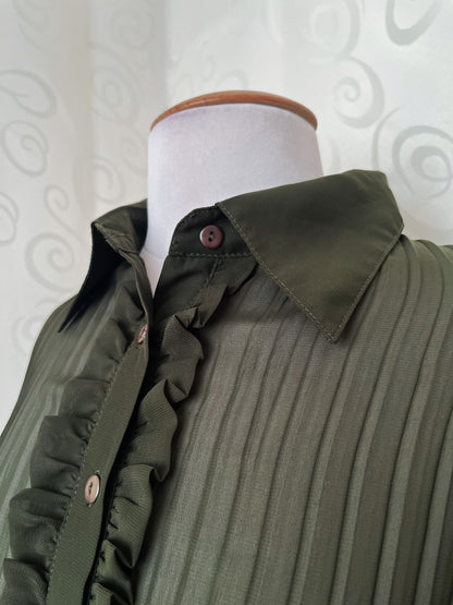 00’s whimsy victorian style mesh olive ruffle shirt 🕷️🌀