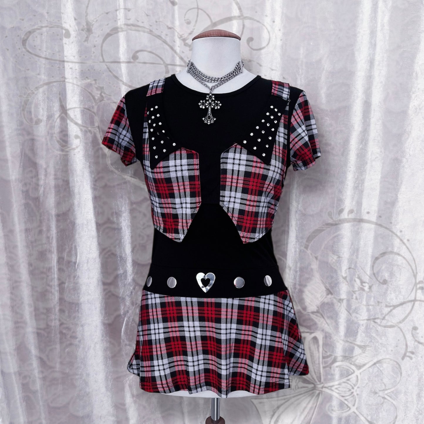 Emo/Alt plaid tunic top with vest detail ❣️