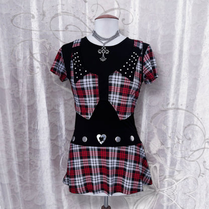 Emo/Alt plaid tunic top with vest detail ❣️