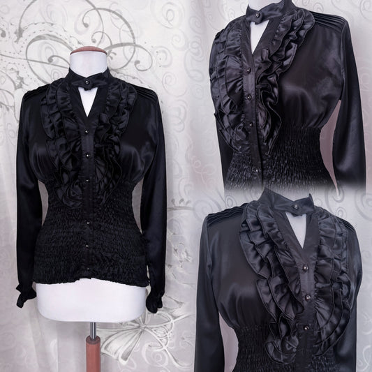 Gothic black saten shirt with ruffle detail 🦇