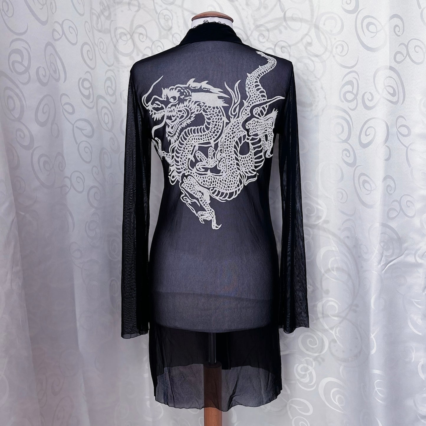 Gothic long mesh shirt/dress with dragon print on the back 🐉
