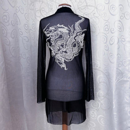 Gothic long mesh shirt/dress with dragon print on the back 🐉