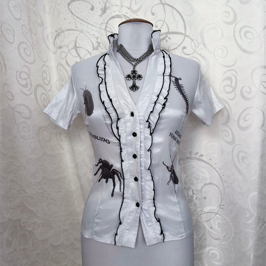 Crawling Under Your Skin Reworked 00's victorian style ruffle shirt 🕷🪳🪲