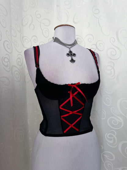Alt underbust corset top with red lace-up detail 🫀