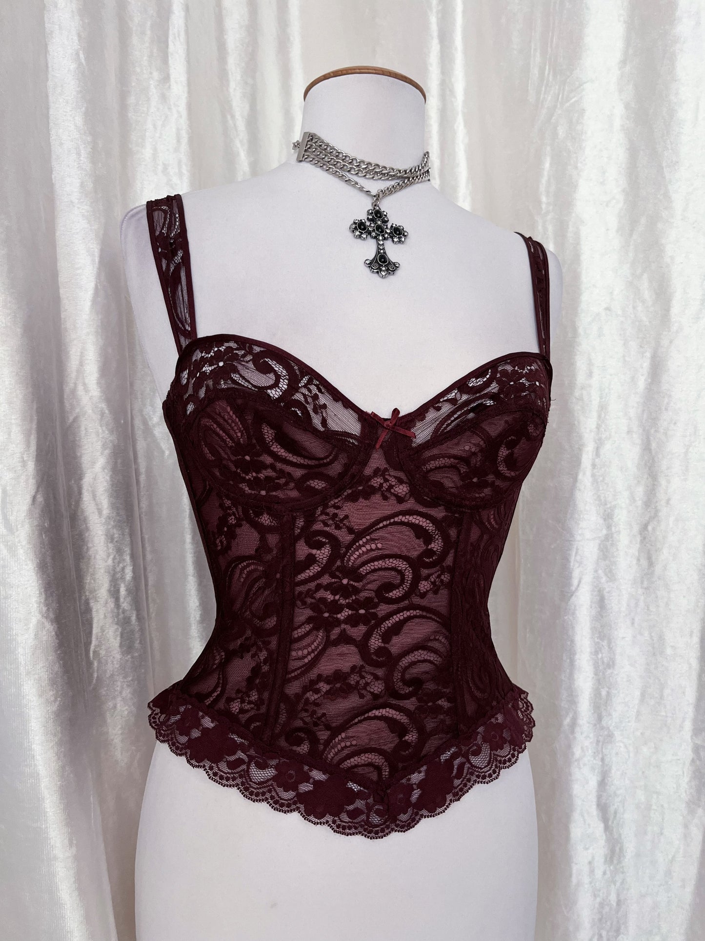 Vintage whimsy lace brown corset top 🧁🧚🏾