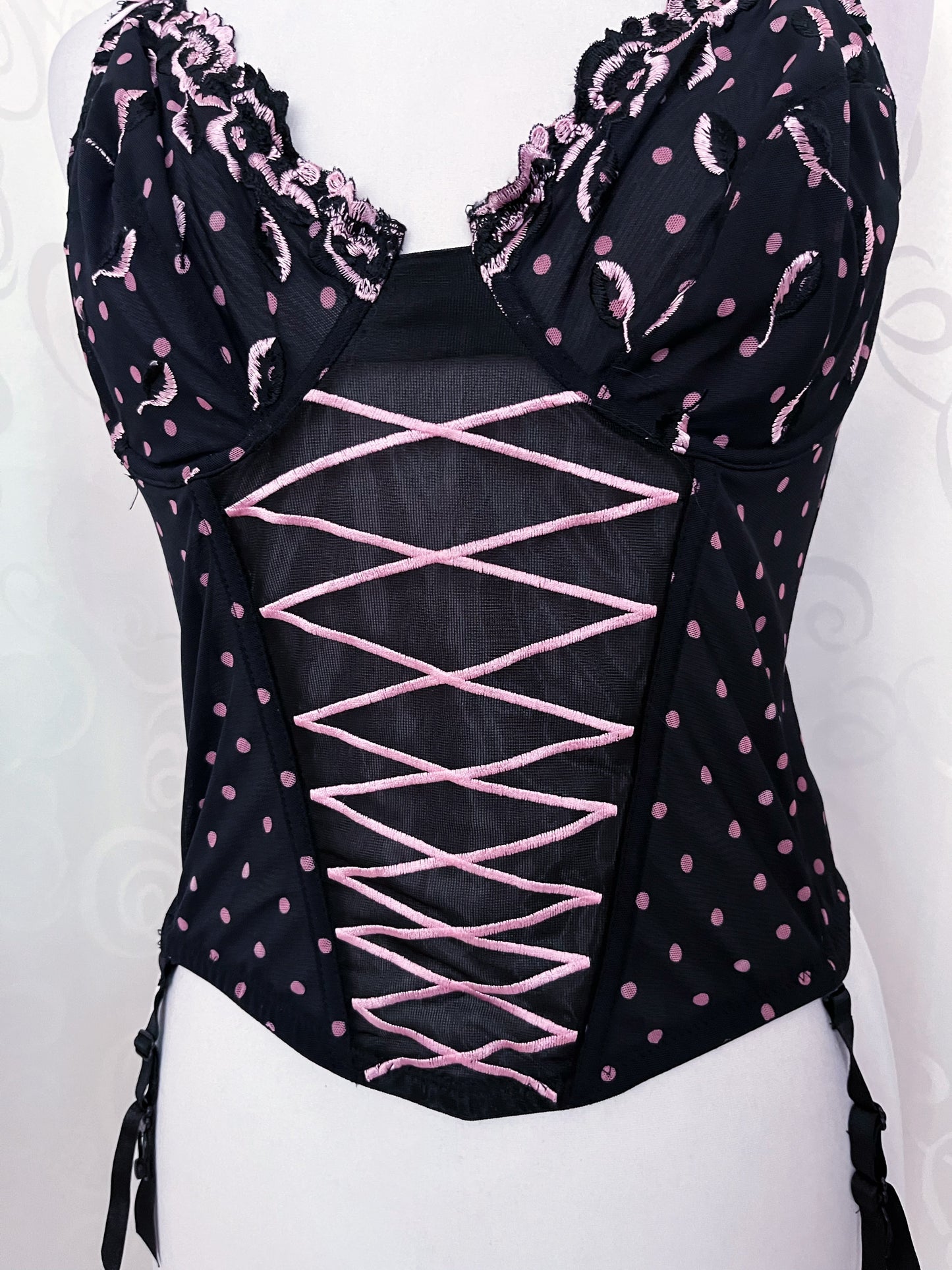 00's dark coquette polka dot lace-up corset 🎀💕