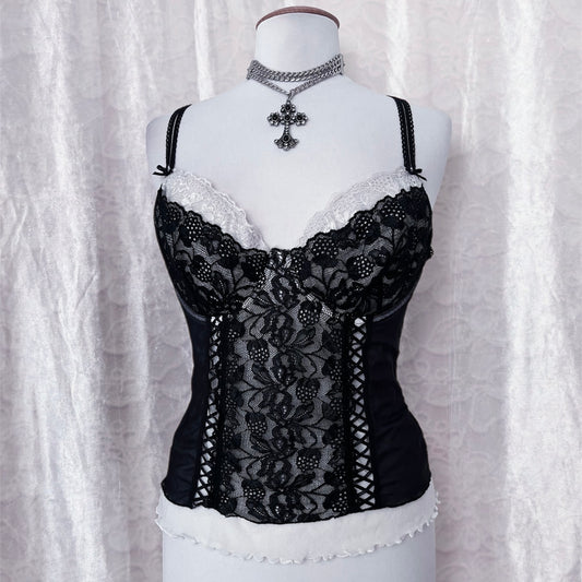 Gothic black & white bustier/corset top 🖤🦷
