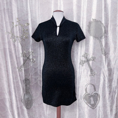 00’s Asian Qipao style dark blue shiny dress 🌌