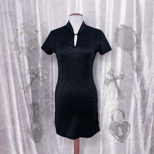 00’s Asian Qipao style dark blue shiny dress 🌌