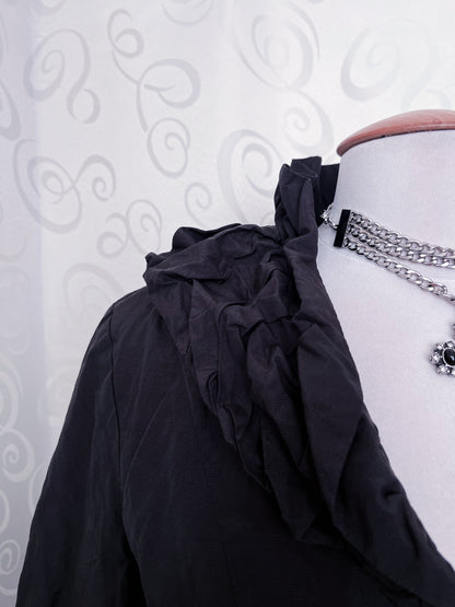 00’s Gothic / Jirai Kei light black coat with ruffle details 🌀🕷️
