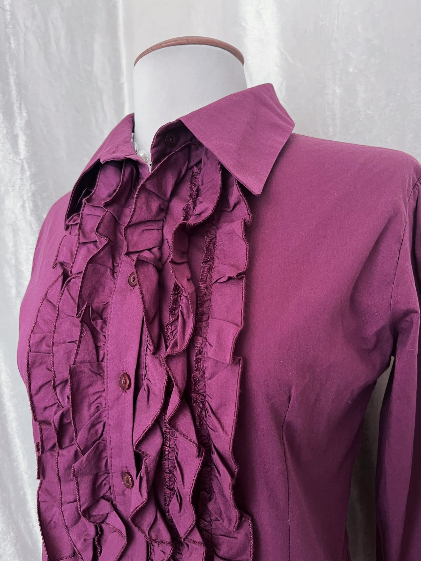 Gothic coquette bright purple cotton shirt with ruffle detail 💜