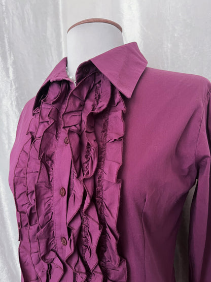 Gothic coquette bright purple cotton shirt with ruffle detail 💜