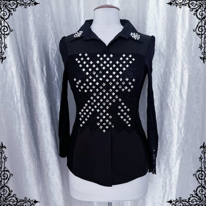 Y2K Gothic lace & mesh beaded top 🦇