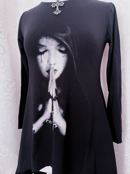 Gothic Crying Mary asymmetrical tunic top ✝️