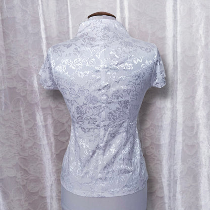 Chinese Qipao/Cheongsam white brocade top with embroidered details 🌸🌷