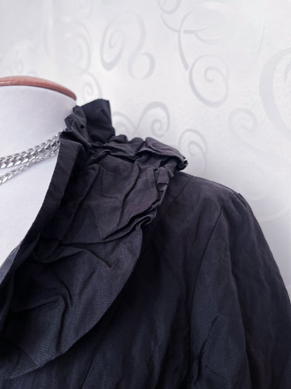 00’s Gothic / Jirai Kei light black coat with ruffle details 🌀🕷️