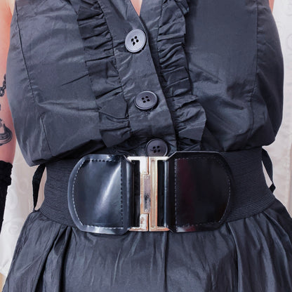 00’s deadstock Gothic/Jirai Kei halter black dress with ruffle detail 🕷️🌀