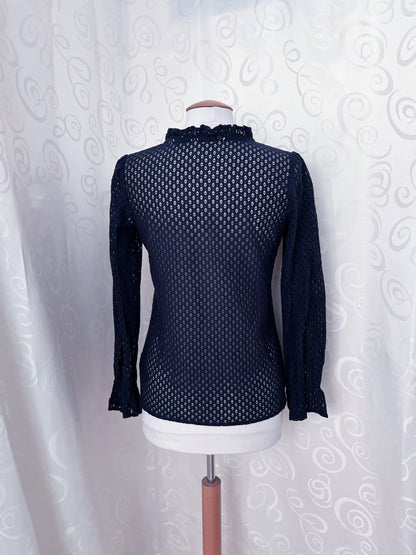 Gothic cotton knit navy ruffle shirt 🌀