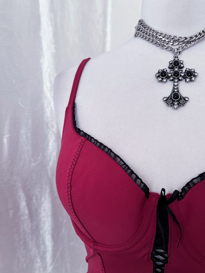 Hot burgundy crop corset top 🎀