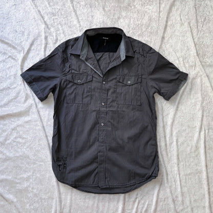 Alt cotton dark grey striped shirt with mini scorpio print on the bottom side 🦂