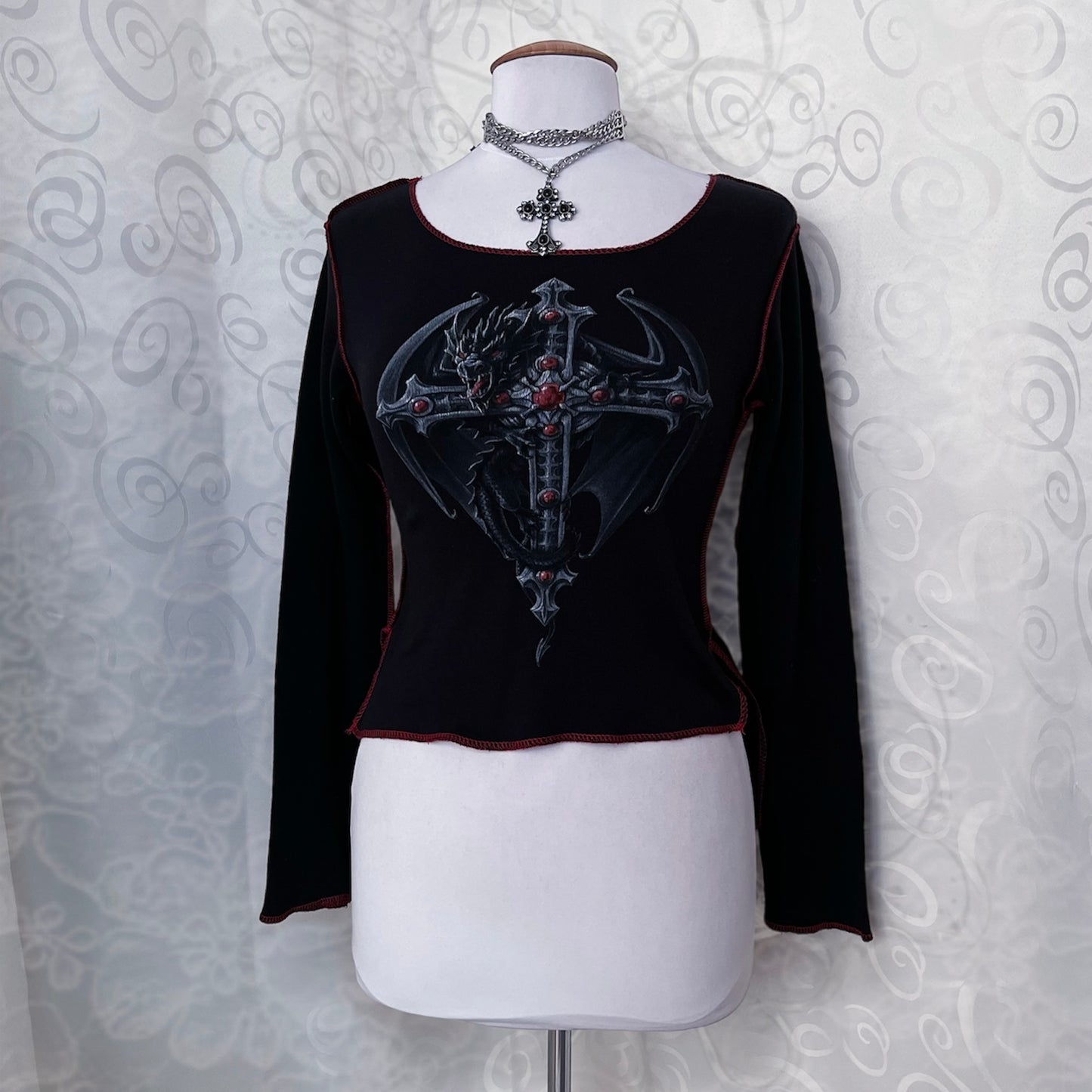 Spiral Direct iconic dragon cross top with red stitching details 🐉❤️