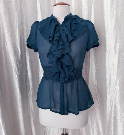 Cute teal coquette ruffle mesh shirt 💐