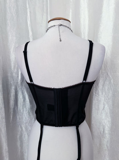 Whimsy mesh black corset with brown embroidery ✨