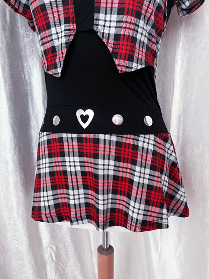 Emo/Alt plaid tunic top with vest detail ❣️