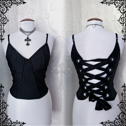 00’s iconic denim lace-up corset top 🖤🕷️