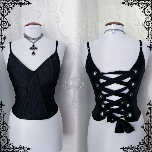 00’s iconic denim lace-up corset top 🖤🕷️
