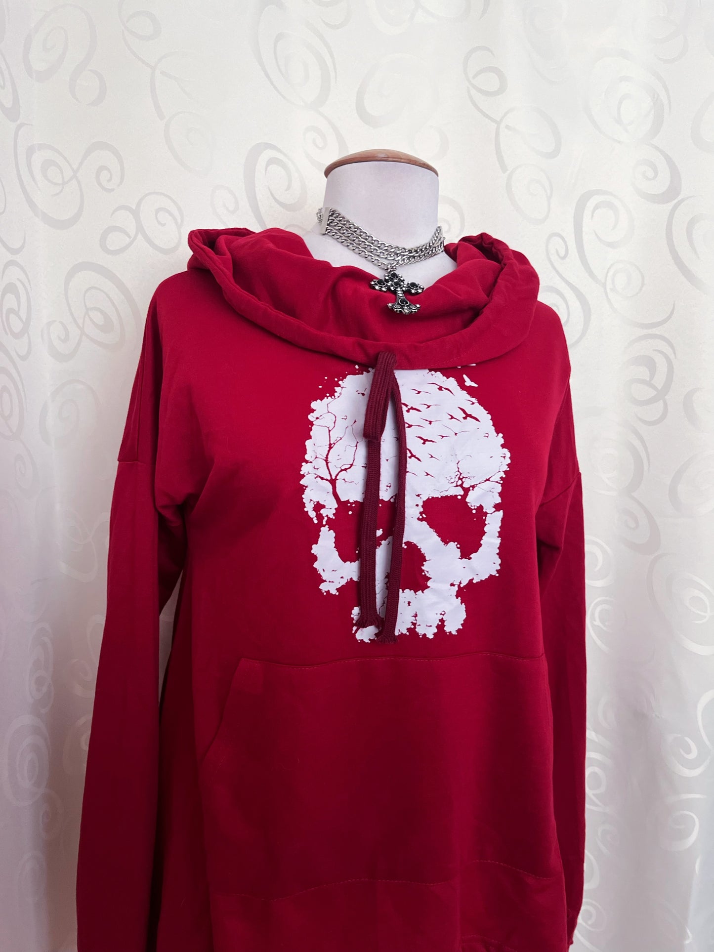 Alt/Emo long red skull print hoodie 💀♥️