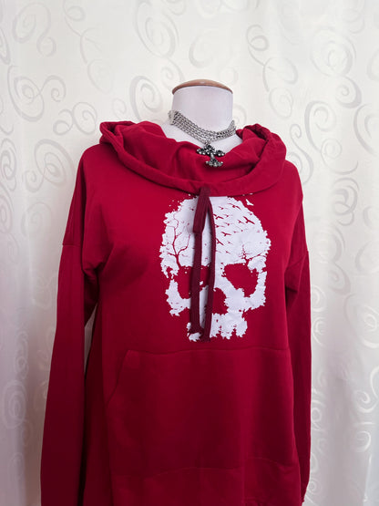 Alt/Emo long red skull print hoodie 💀♥️