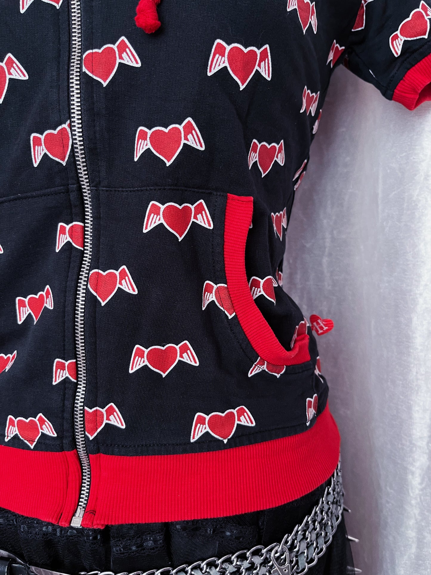 Iconic Hell Bunny heart print short-sleeved zip-up jacket 🐇😈