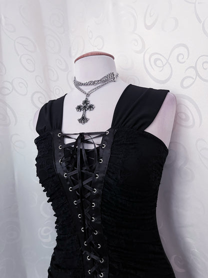 00’s Gothic lace-up lacey dress 🕷️