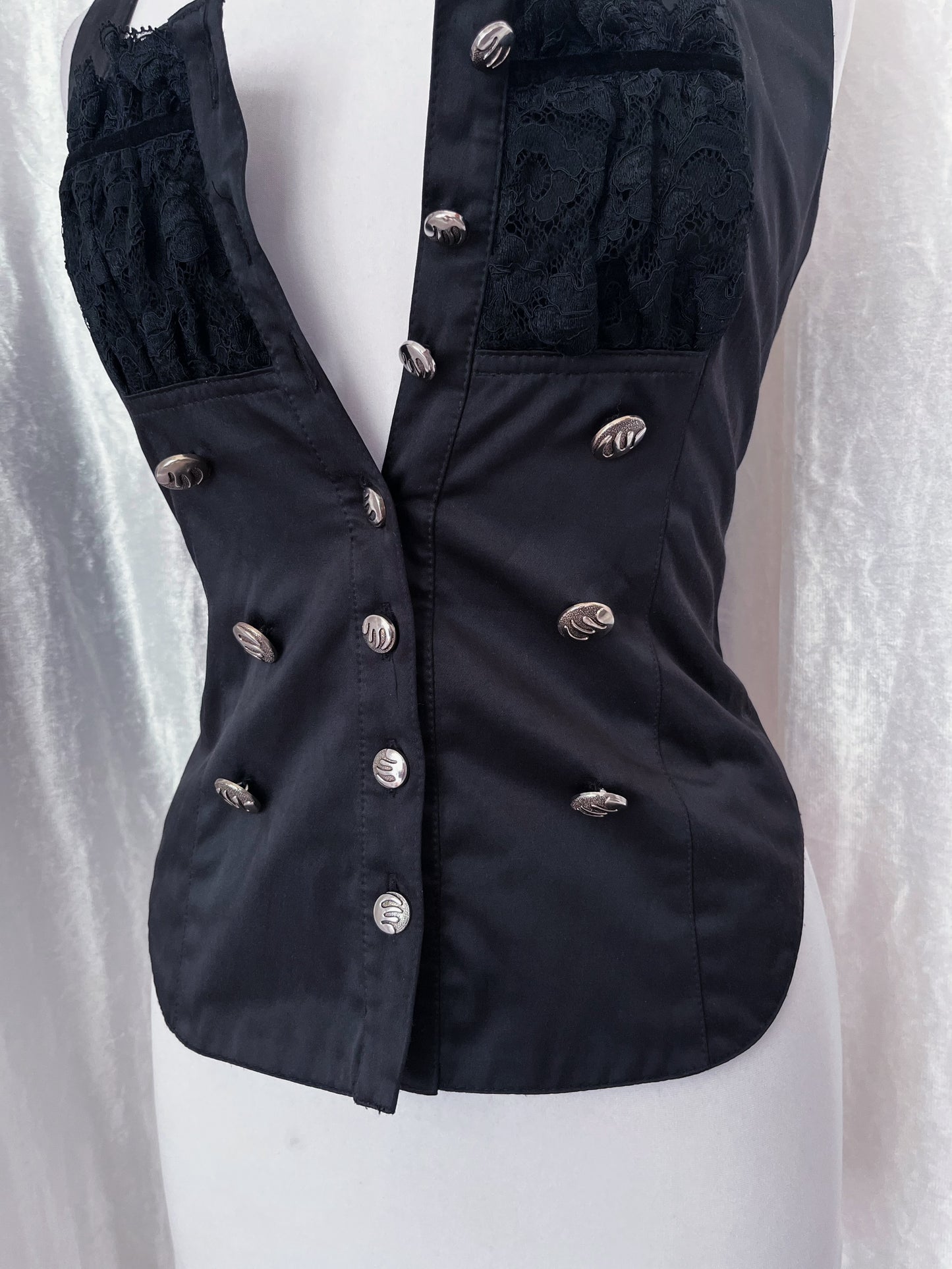 Deadstock Gothic y2k victorian style black blazer & removable top with velvet & lace details 🦇