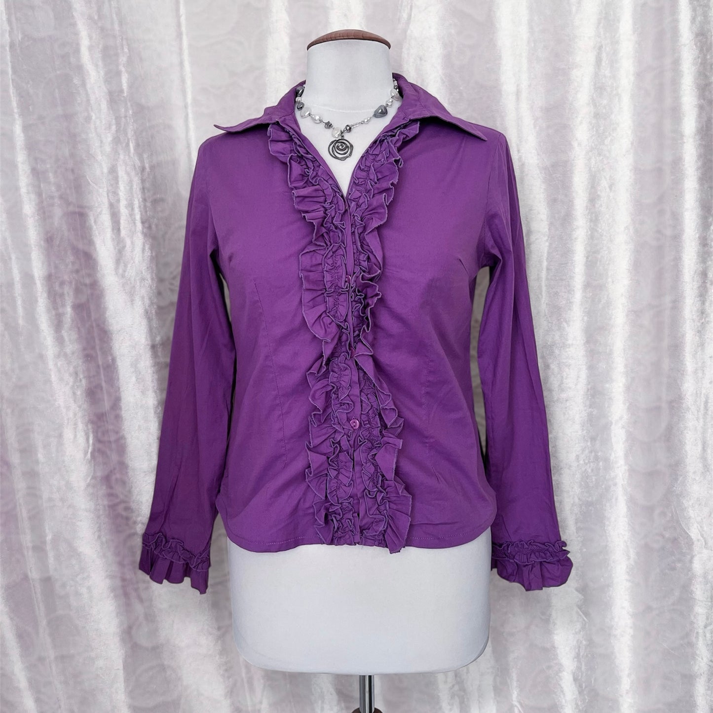 Gothic coquette bright violet cotton shirt with ruffle detail 💜