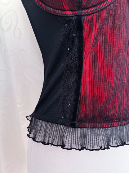 Vampire gothic red mesh corset top with velvet details 🦇🩸
