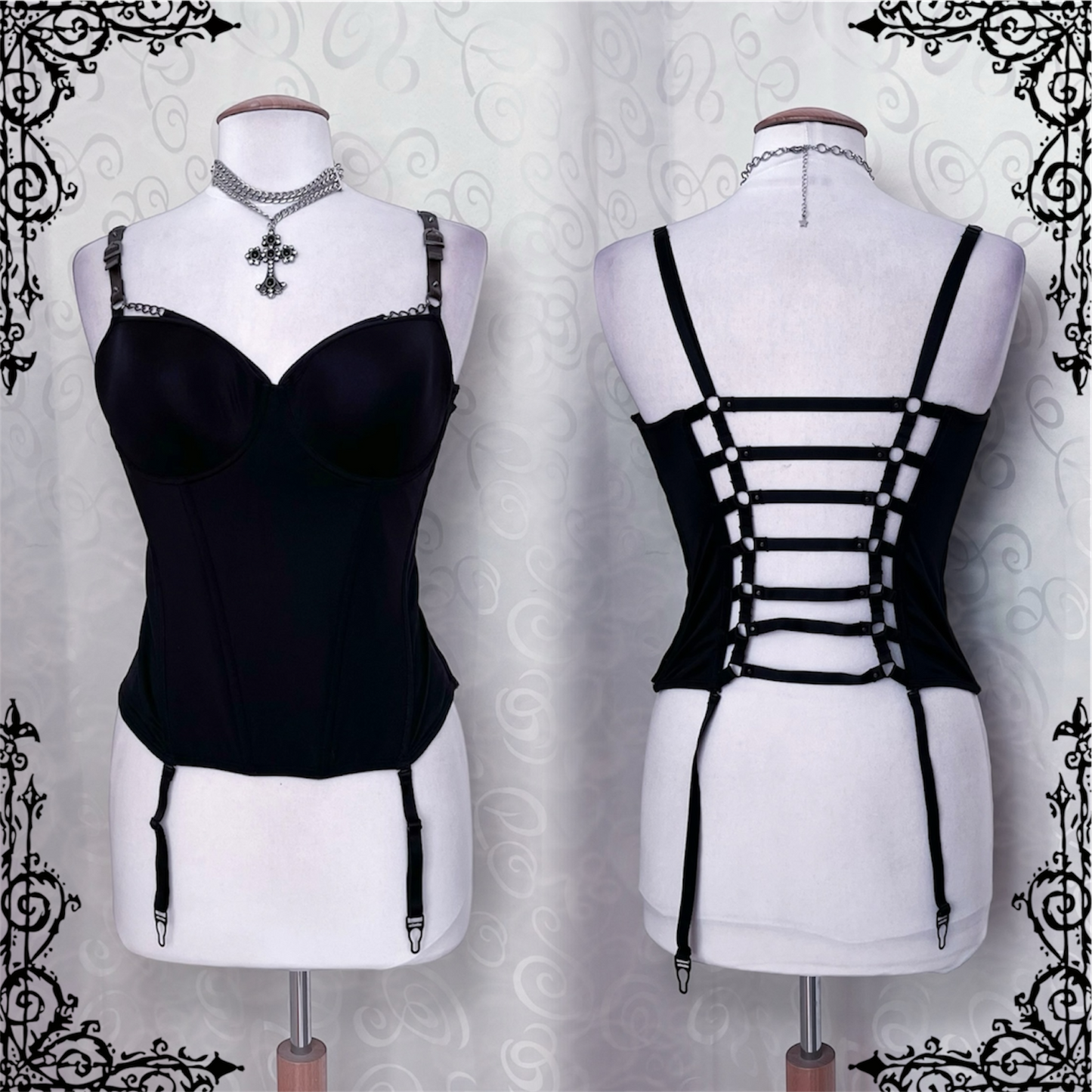 Gothic black corset top with cut-out back detail 🖤🦇