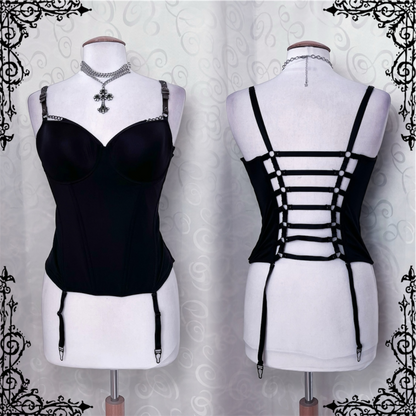 Gothic black corset top with cut-out back detail 🖤🦇