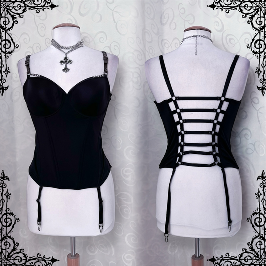 Gothic black corset top with cut-out back detail 🖤🦇