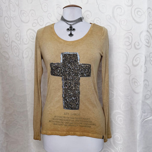Iconic Y2K sequin cross mustard top ✨✝️