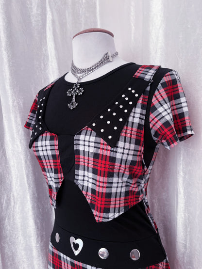 Emo/Alt plaid tunic top with vest detail ❣️