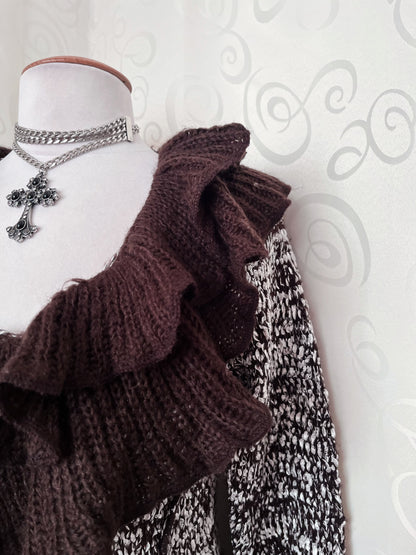 00’s witchy/whimsygoth brown & grey ruffled duster 🐌🧙🏻