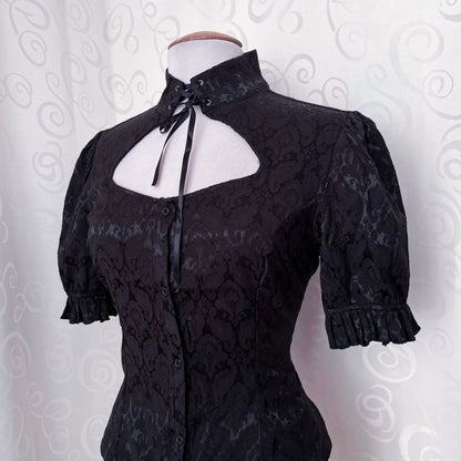 Dracula Gothic victorian style Short Sleeved Brocade Keyhole Blouse 🖤🦇